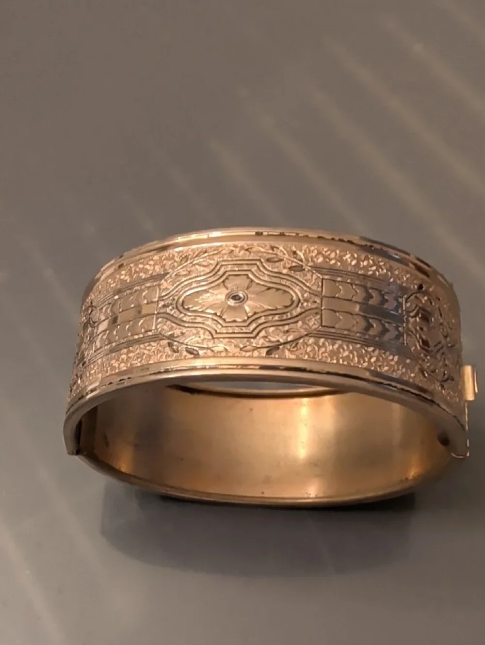 Coro Gold-Tone Floral Engraved Hinged Bangle Bracelet